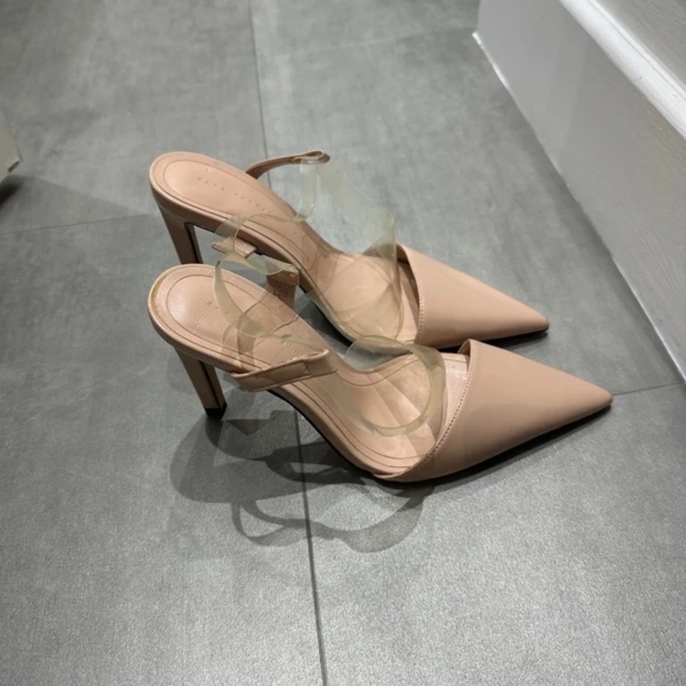 Zara Beige Pointed Heels with Clear Strap